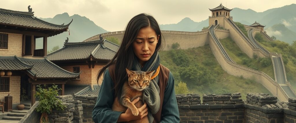 Reincarnation memory - Ancient China, small village near the Great Wall, a Chinese woman with a skinny cat.