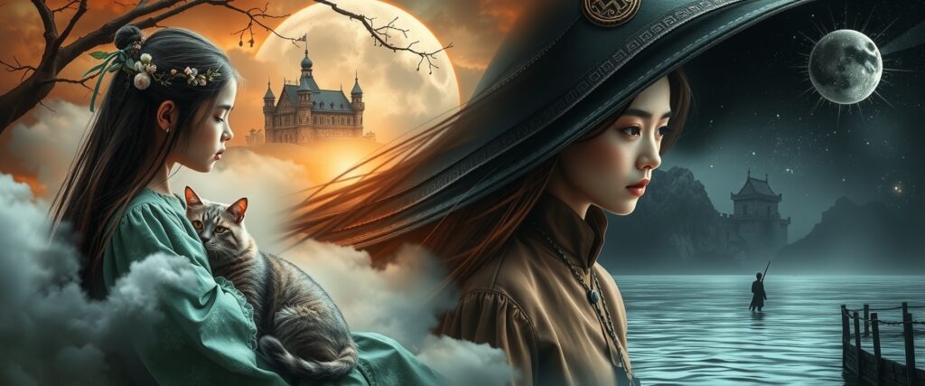 Ethereal collage of reincarnation memories.