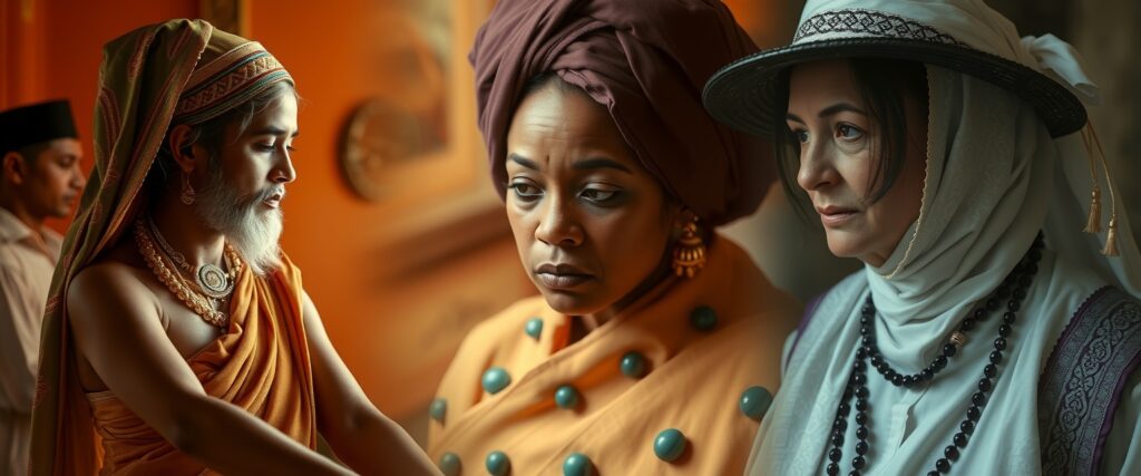 Reincarnation memories showing a dervish in India, a healer in Malaysia, and a Hasidic woman in Israel with her family.