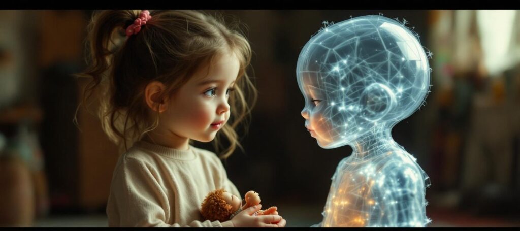 The boy saw his mother when she was a little girl.